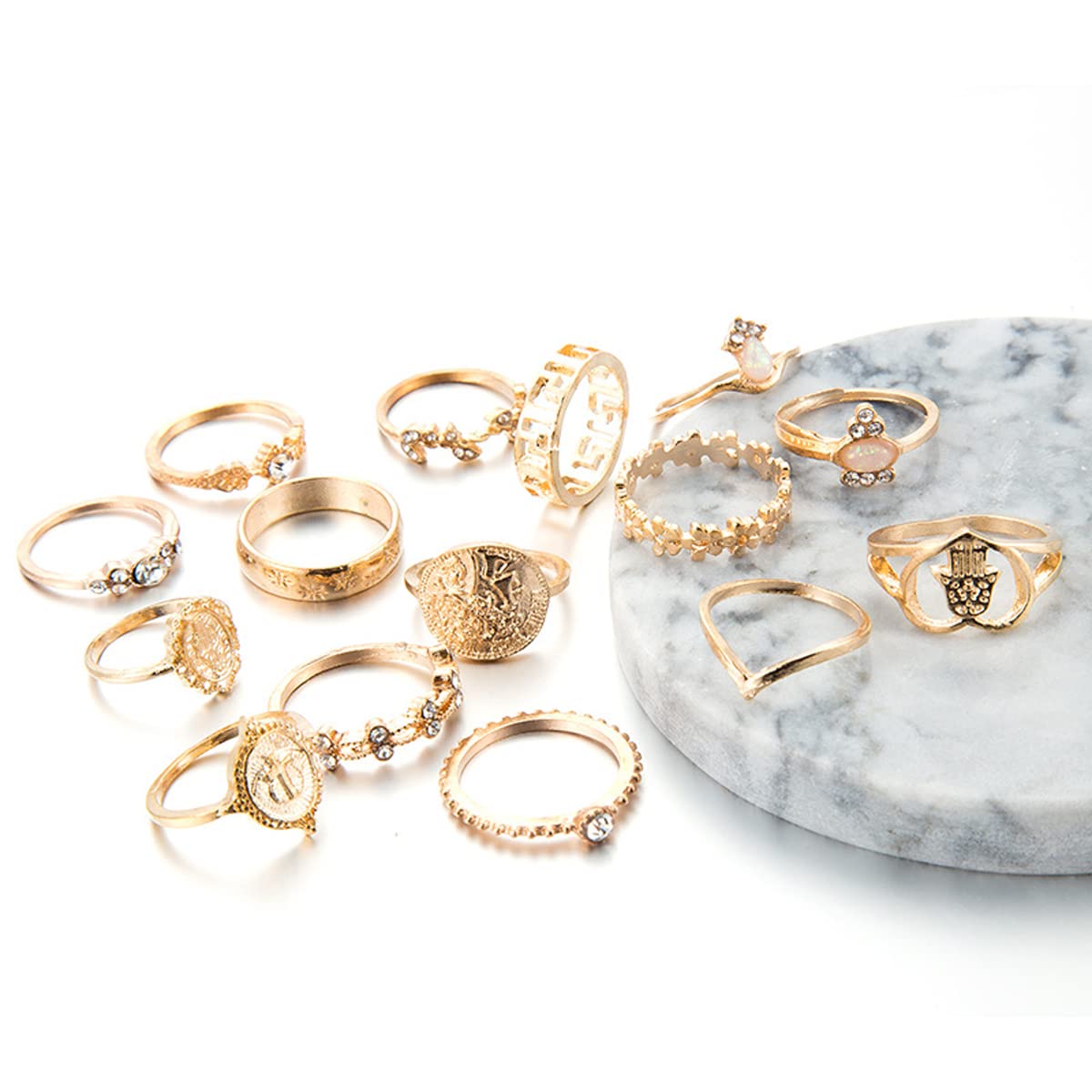 Plated Contemporary Stackable Rings Set of 15
